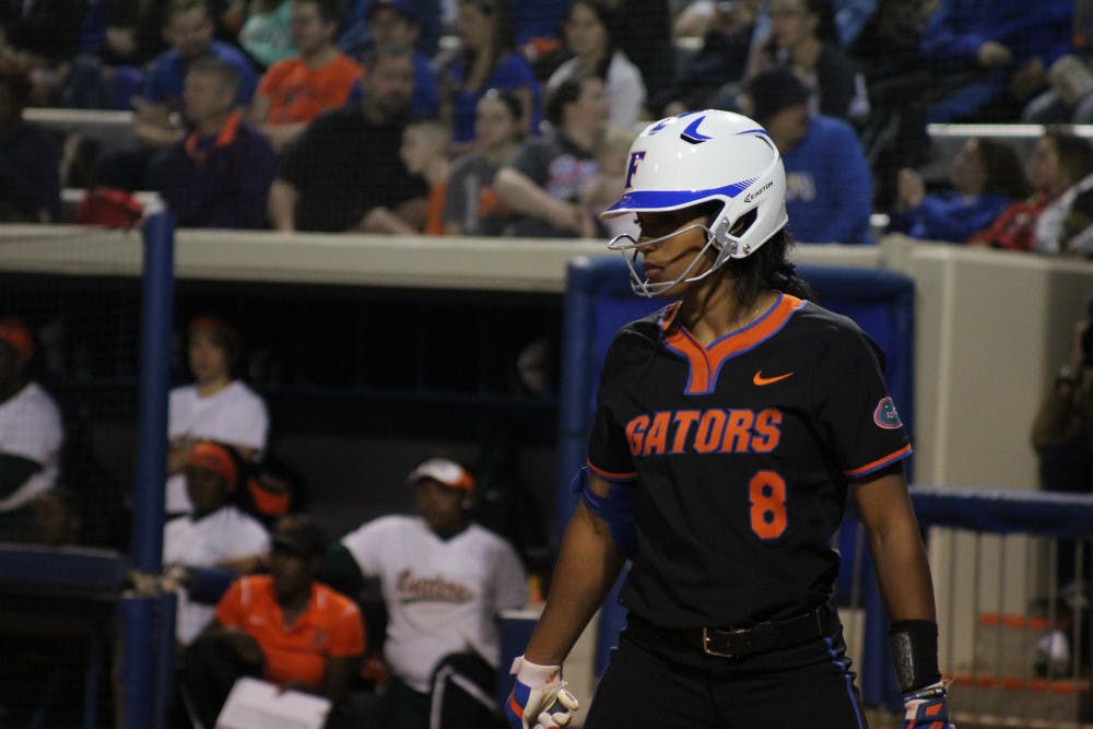 <p>Senior pitcher and utility player Aleshia Ocasio opened the Gators' 2018 season with five perfect innings, ending the afternoon with eight strikeouts. She also went 1 of 3 from the plate with a pair of runs scored. </p>