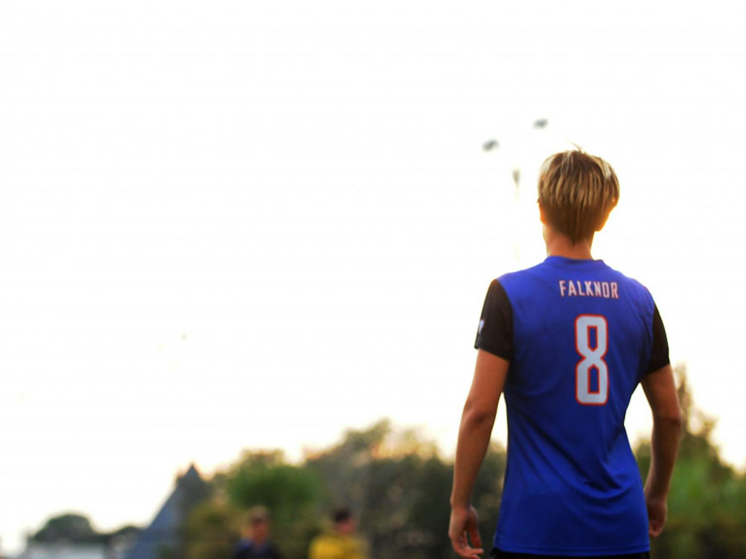 UF defender Claire Falknor waits for the start of the second period during Florida's 2-1 win against Troy in an exhibition match on Aug. 11, 2015, at the soccer practice field at Donald R. Dizney Stadium.