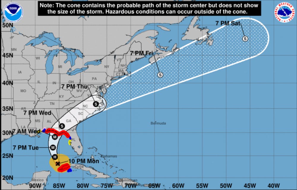 Hurricane Michael's path as of 10 p.m. on Monday.&nbsp;