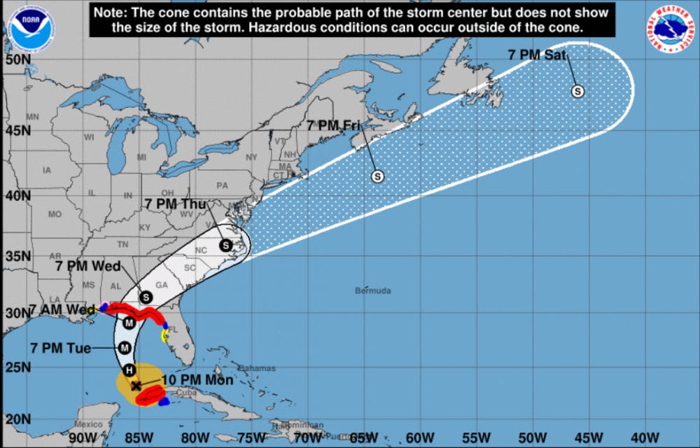 <p>Hurricane Michael's path as of 10 p.m. on Monday.&nbsp;</p>