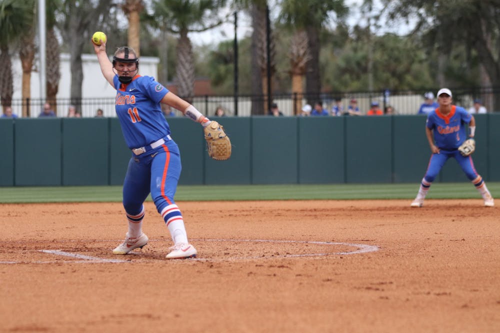 <p>Senior Kelly Barnhill pitched a complete-game shutout in the Gators' 5-0 win over UCF on Wednesday.</p>