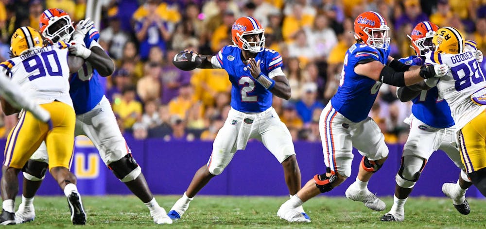 Florida Gators quarterback DJ Lagway (2) throws the ball during a football game between the Louisiana State Tigers and the Florida Gators on Saturday, Sept. 13th, 2025, at Tiger Stadium in Baton Rouge, La.