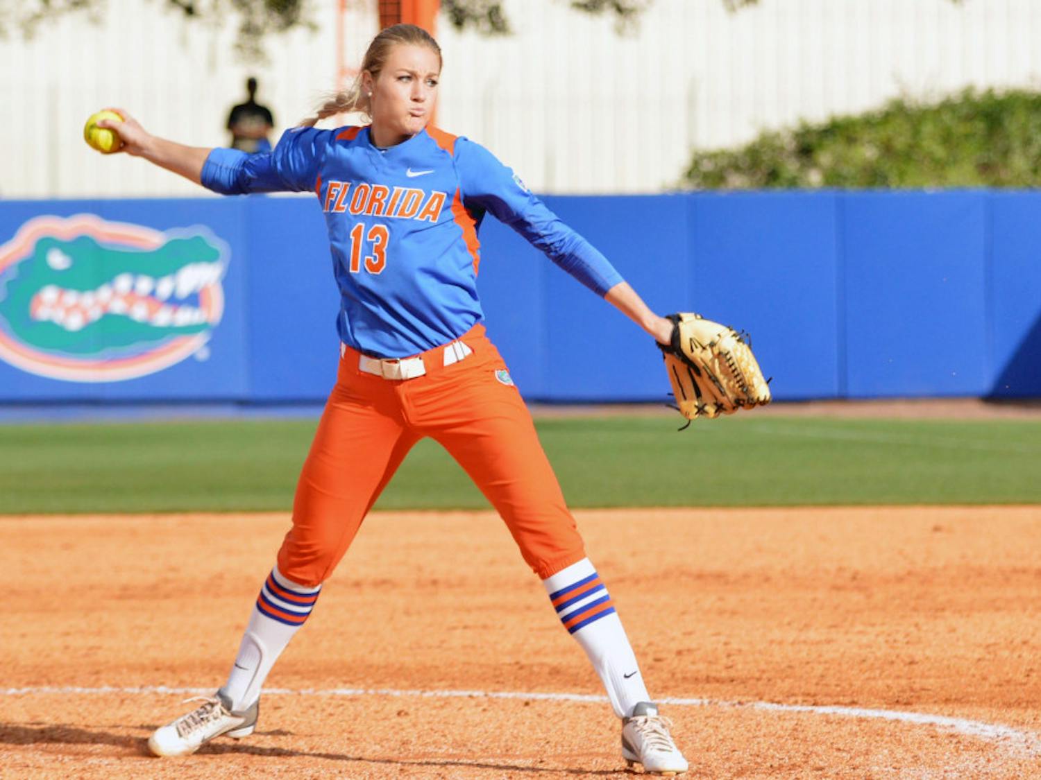 Hannah Rogers pitches during Florida’s 8-0 win against Indiana on Feb. 22 at Katie Seashole Pressly Stadium.