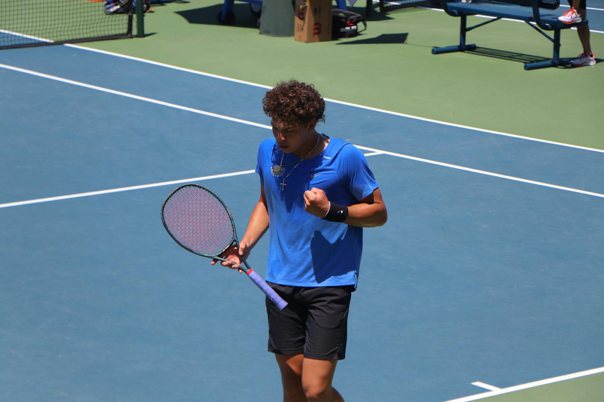 Ben Shelton celebrates against USF. The Gators took down the Bulls to advance to the Sweet 16.