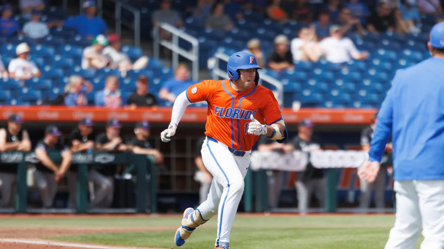 Florida infielder Ethan Surowiec (10) runs to first base during an NCAA baseball game against High Point University, Sunday, March 8, 2026, in Gainesville, Fla.
