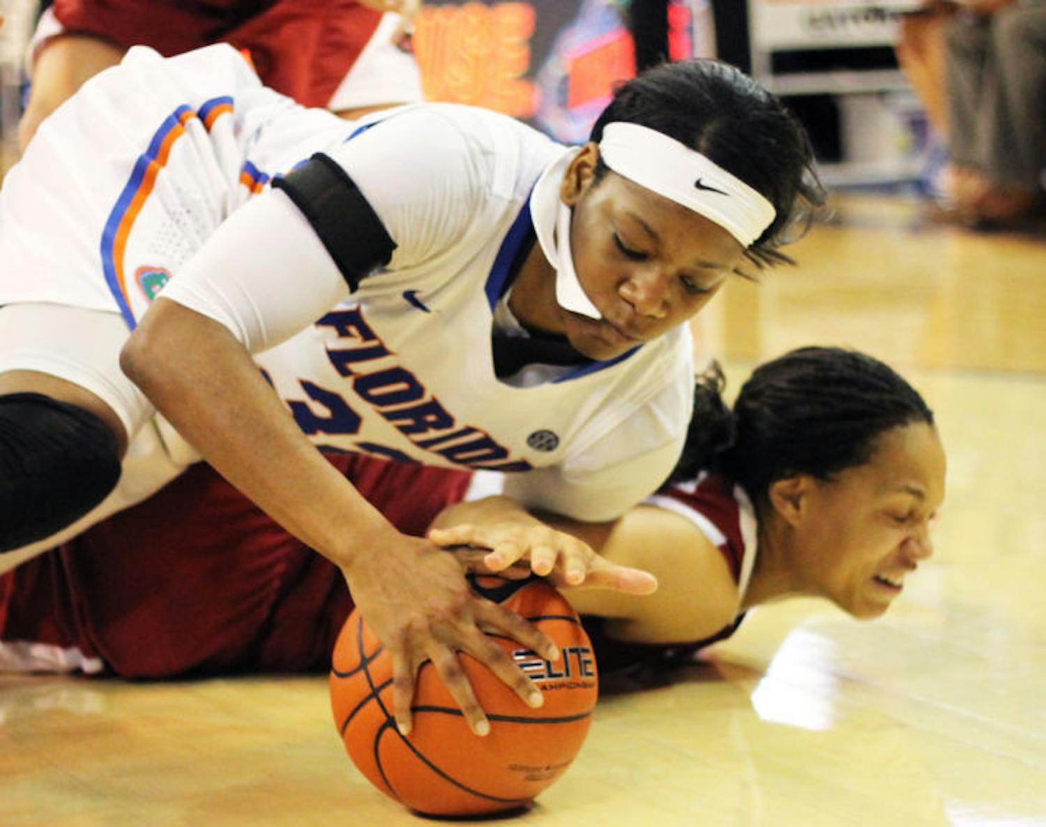 Forward Jennifer George dives for the ball during Florida’s 69-58 loss to Arkansas on Feb. 28 in the O’Connell Center. The Indiana Fever selected George with the 33rd overall pick in the 2013 WNBA Draft on Monday.