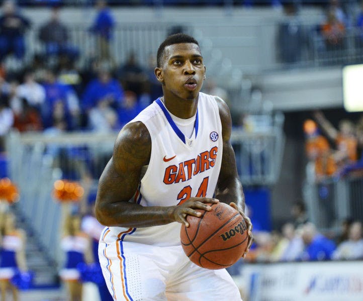 Casey Prather attempts a free throw against South Carolina on Jan. 8 in the O’Connell Center. Prather scored 21 points against Auburn after recovering from a bone bruise in his right knee.