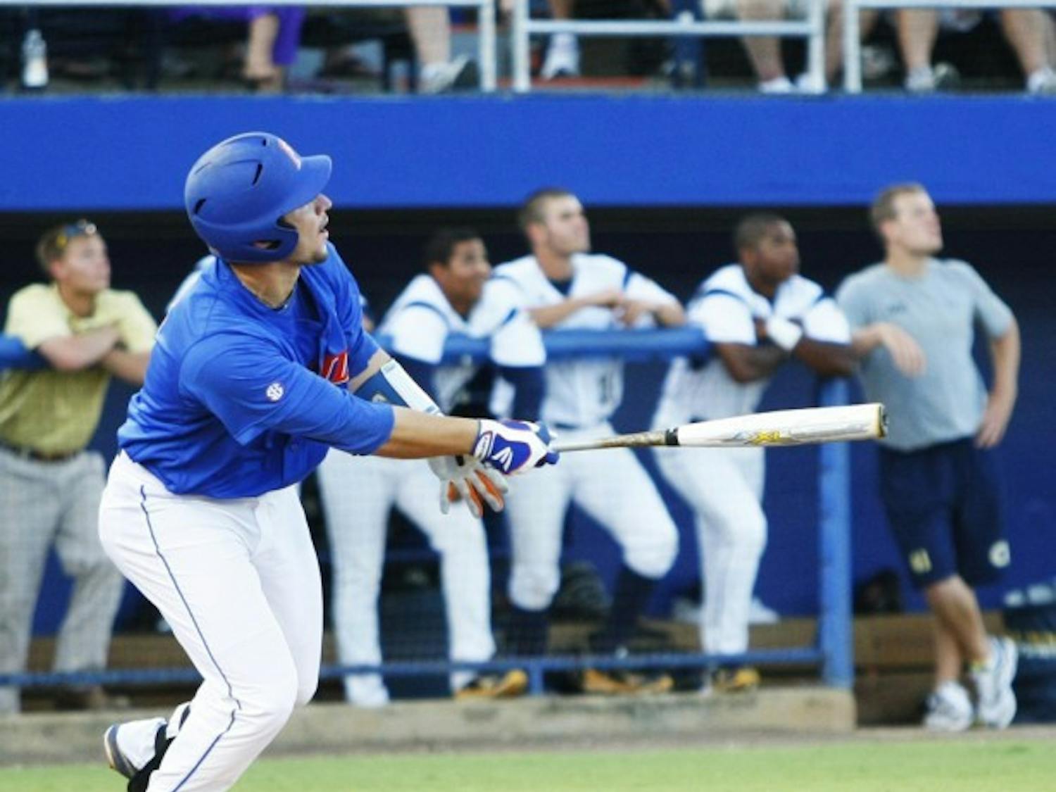 Catcher Mike Zunino homers to center field against Georgia Tech. His solo shot gave the Gators a 2-1 lead in the fourth inning en route to a 6-2 win.