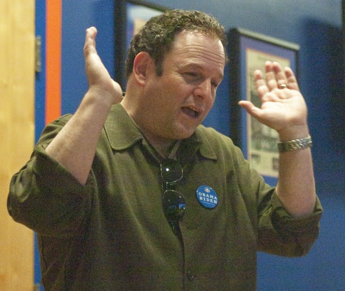 Jason Alexander speaks at UF Hillel on Wednesday about why it is important for students to register and vote. The event was hosted by Gators for Obama.
