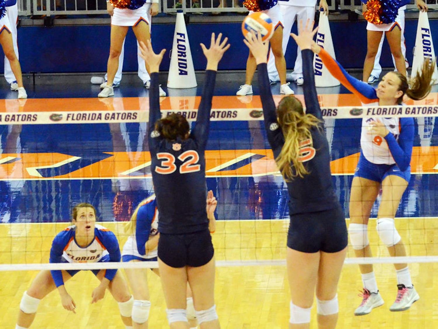 Ziva Recek swings for a kill attempt during Florida's 3-0 win against Auburn on Wednesday in the O'Connell Center