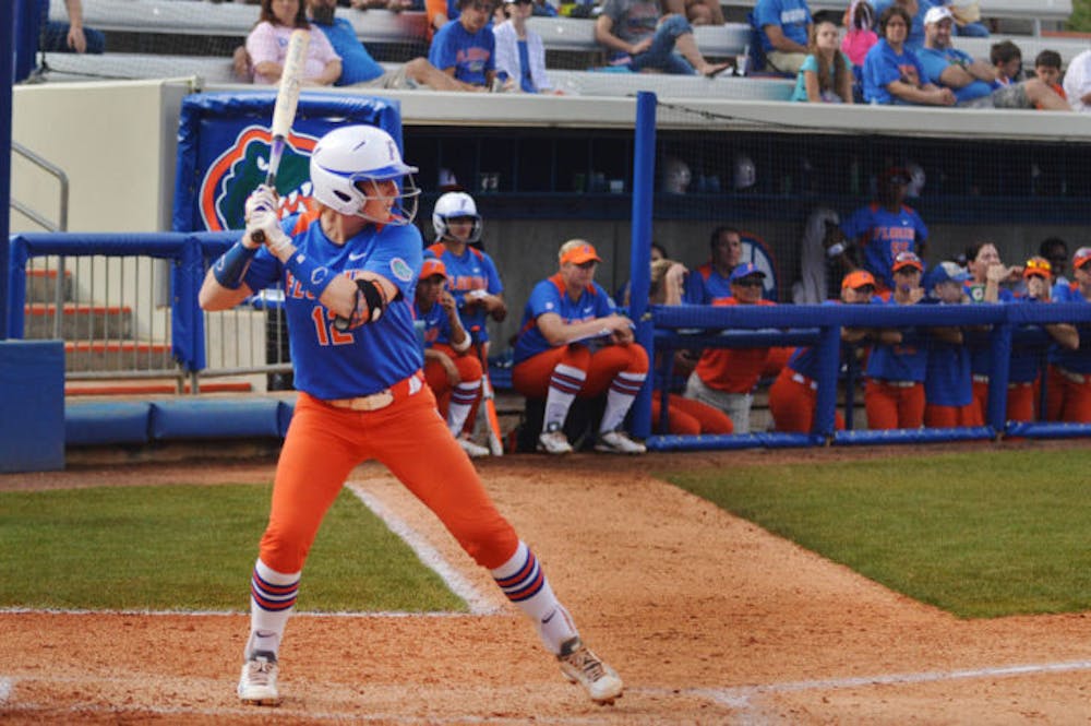 <p>Taylore Fuller bats during Florida's 8-0 win against Indiana on Feb. 22, 2014 at Katie Seashole Pressly Stadium.</p>