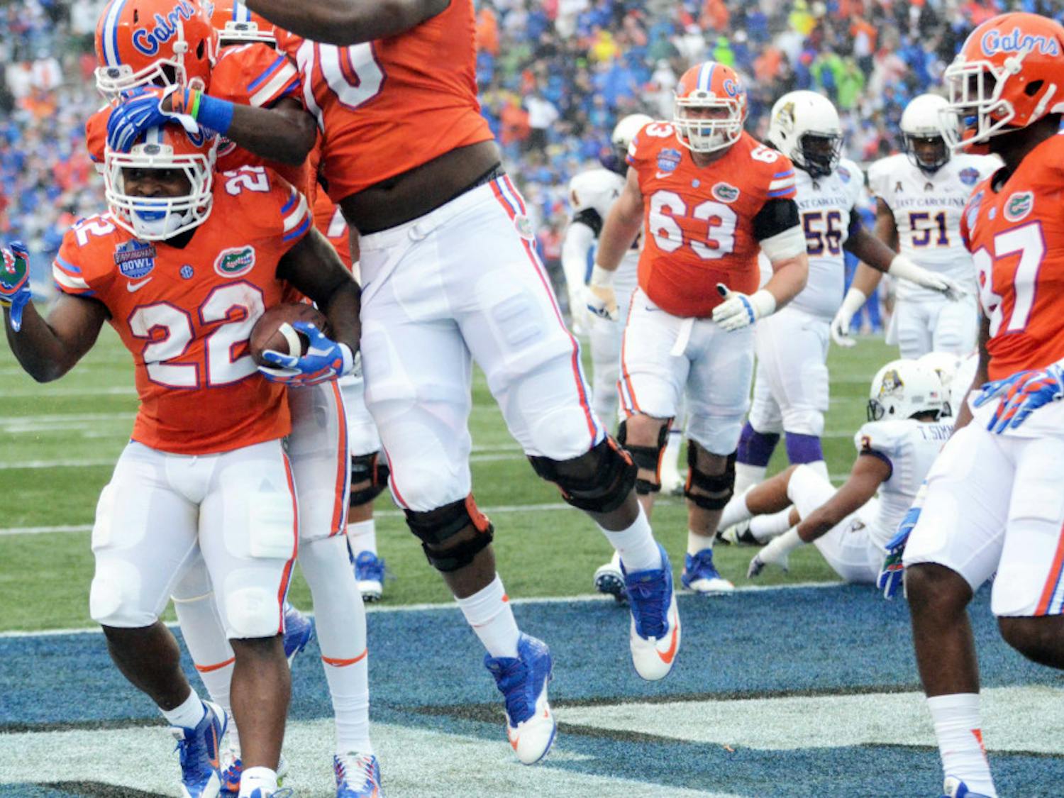 Adam Lane rushes for a touchdown during Florida's 28-20 win in the Birmingham Bowl against East Carolina on Jan. 3 at Legion Field.