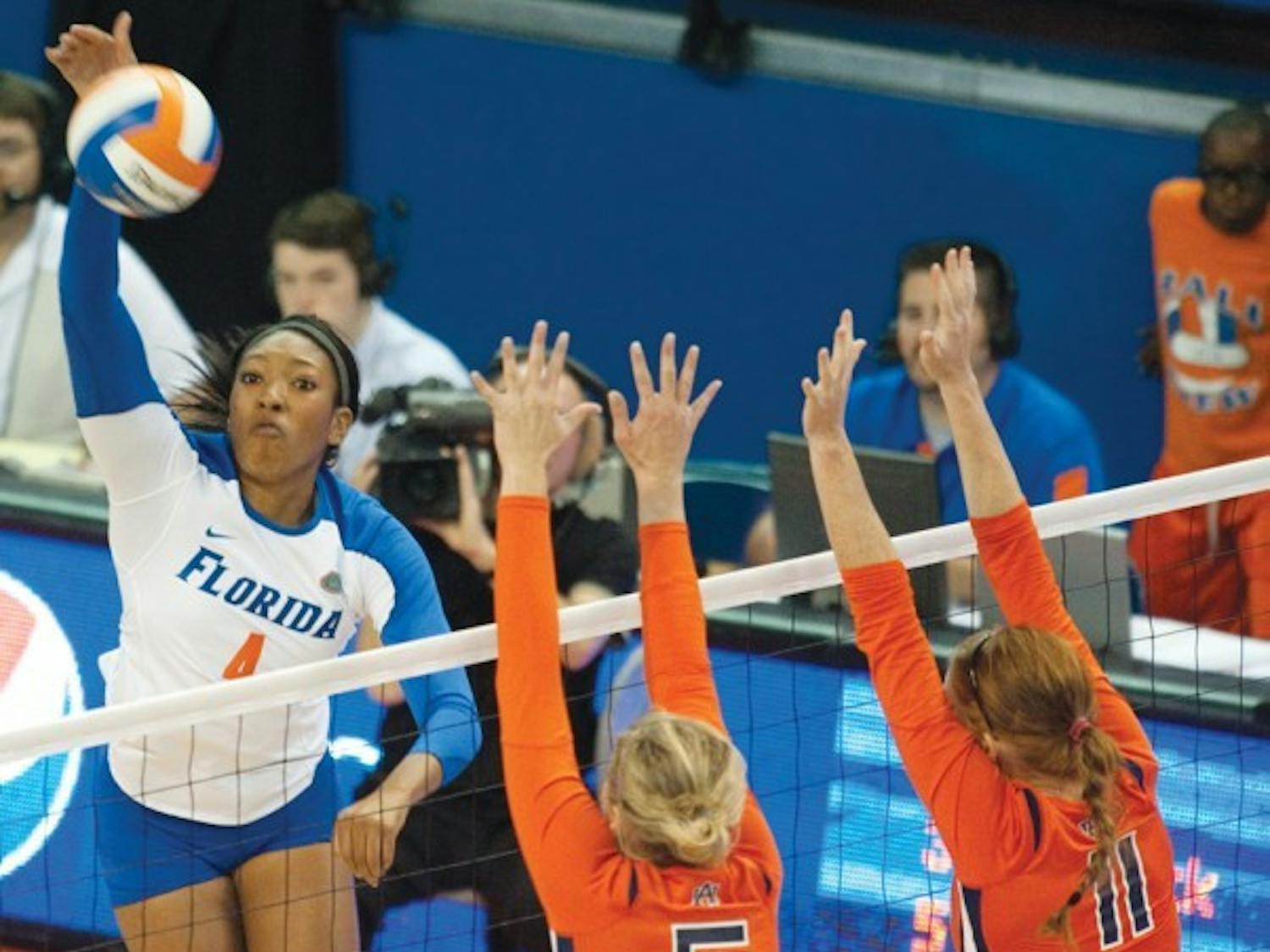 Tangerine Wiggs spikes the ball over the Auburn Tigers on Nov. 20, 2011.
