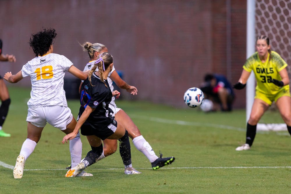 Forward Delaney Tellex takes a shot on goal during the first half of Florida's 3-0 win over the Kennesaw State Owls on Thursday, Sept. 12.