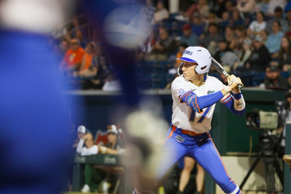 Florida infielder Skylar Wallace prepares to swing her bat in the Gators' 11-0 win against the Jacksonville Dolphins Wednesday, Feb. 15, 2023.