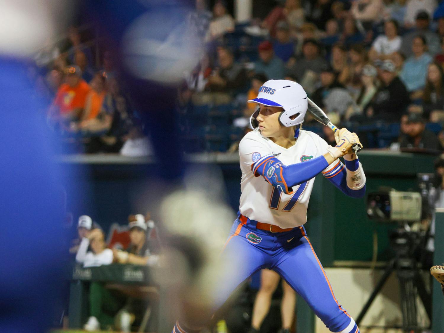 Florida infielder Skylar Wallace prepares to swing her bat in the Gators' 11-0 win against the Jacksonville Dolphins Wednesday, Feb. 15, 2023.