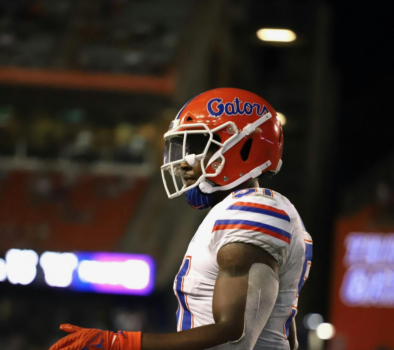 Florida's Ventrell Miller, pictured on the field against Florida Atlantic on Sept. 4, will miss the season after surgery for a torn biceps tendon.
