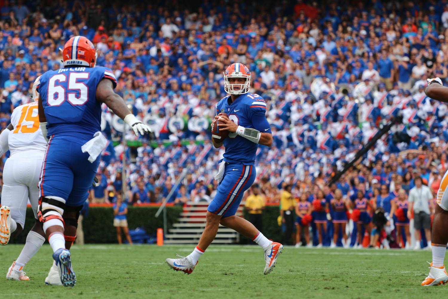 UF quarterback Feleipe Franks looks to pass the ball during Florida's 26-20 win over Tennessee on Saturday at Ben Hill Griffin Stadium. 