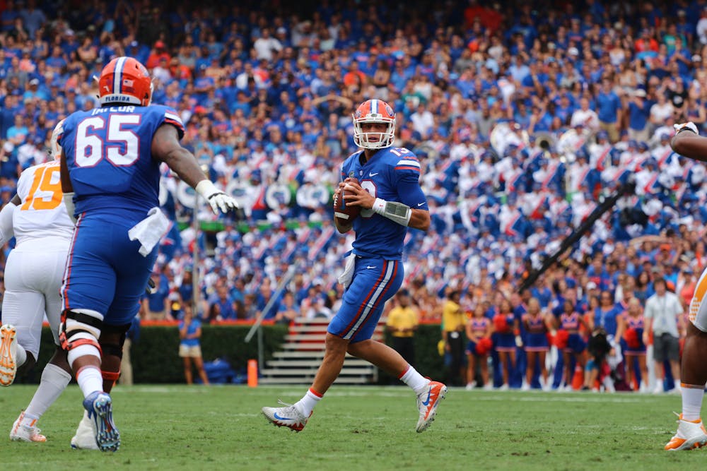 <p>UF quarterback Feleipe Franks looks to pass the ball during Florida's 26-20 win over Tennessee on Saturday at Ben Hill Griffin Stadium. </p>
