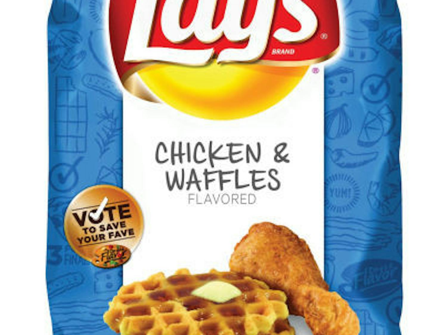 This product photo provided by Lay's shows a bag of their Chicken &amp; Waffles flavored potato chips. The new flavor, along with two others - Cheesy Garlic Bread and the Thai-inspired Sriracha - will be sold at retailers nationwide starting in mid-February 2013. After trying them, fans have until May to vote for their favorite. The flavor with the most votes in May will stay on store shelves. The other two will be discontinued. (AP Photo/Lay's)