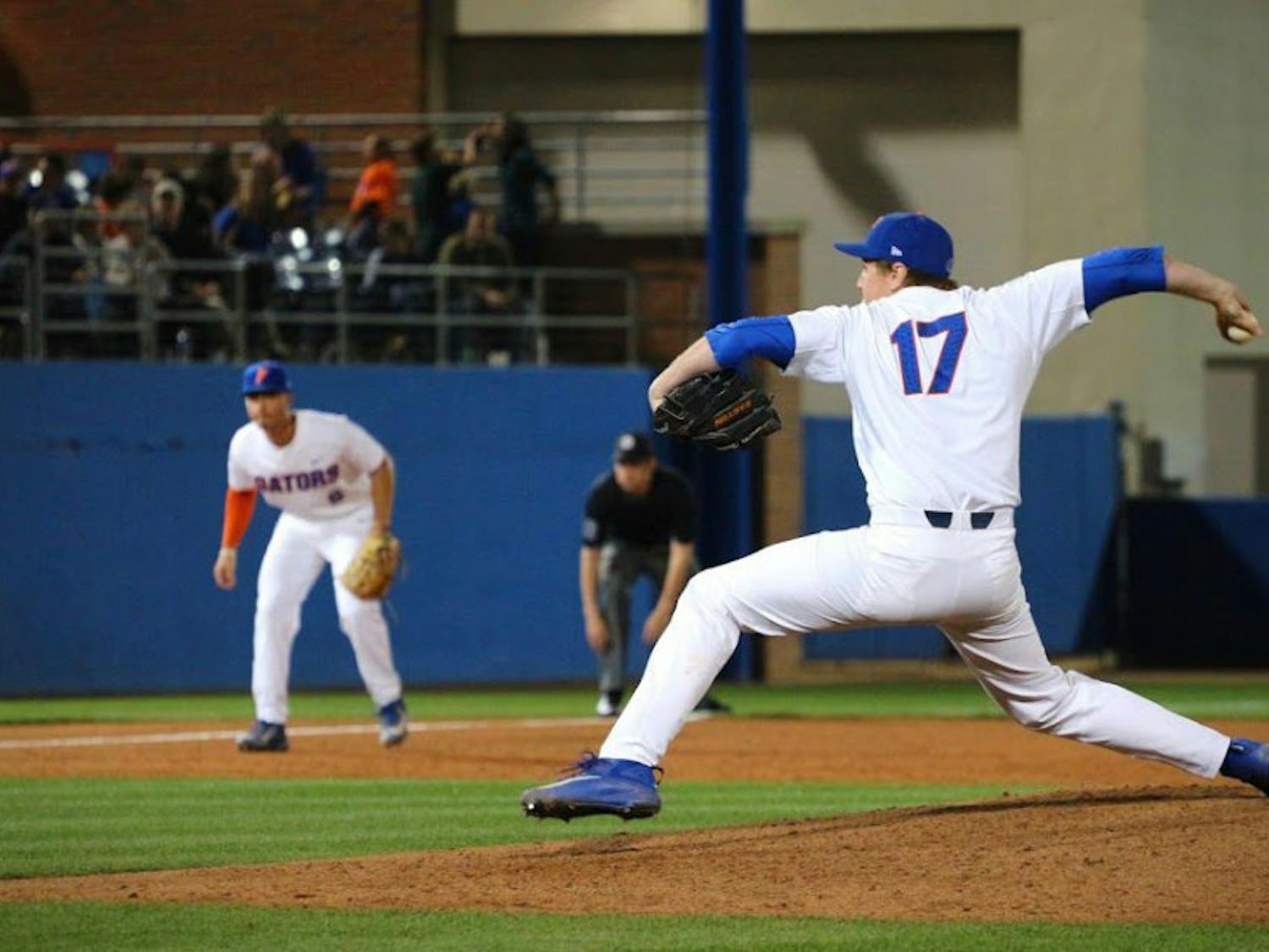 UF reliever Michael Byrne throws a pitch during Florida's 1-0 win against LSU on Friday at McKethan Stadium.