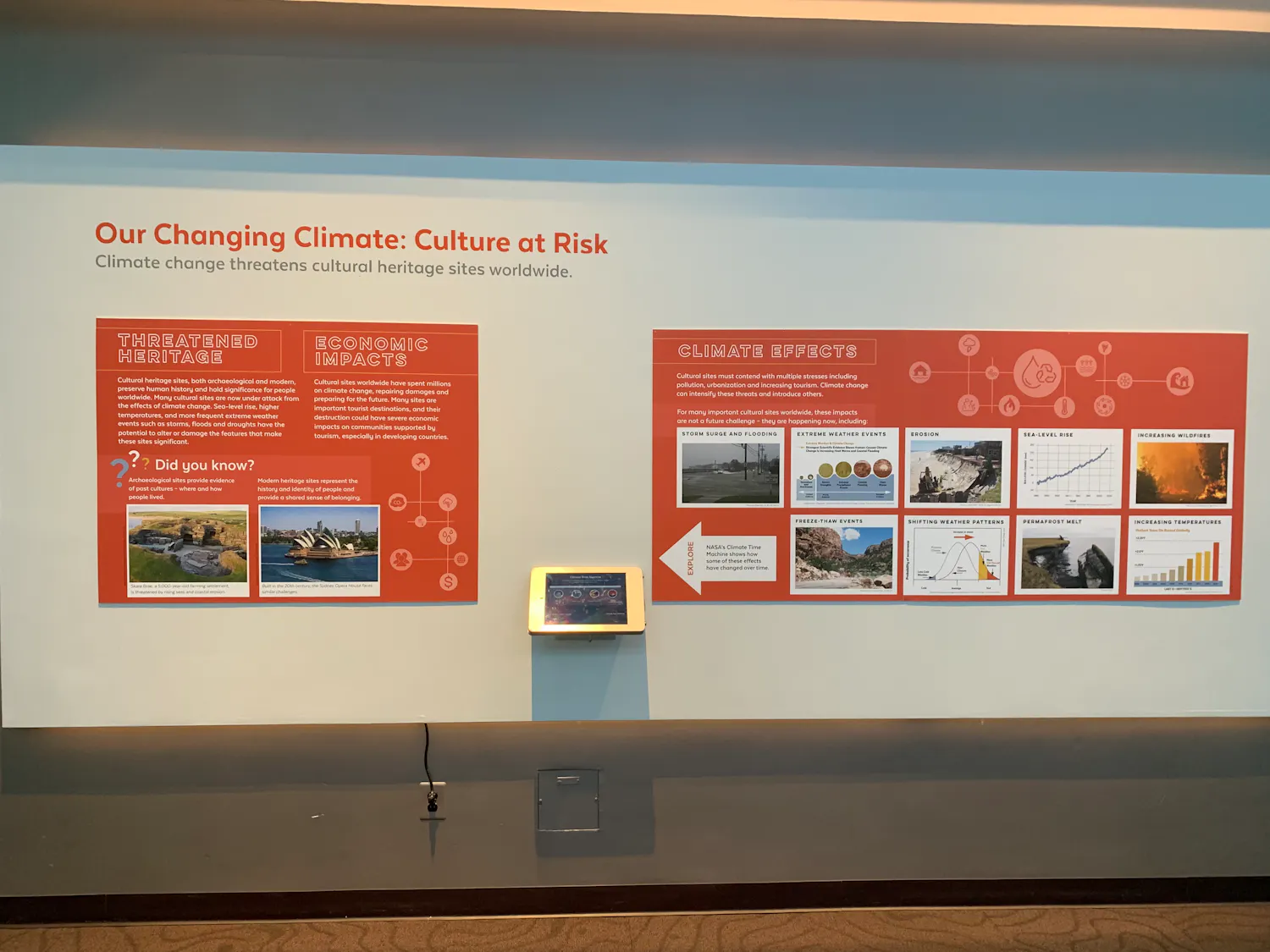 The exhibit explores how many cultural sites have spent millions of dollars attempting to repair the damage done by erosion.