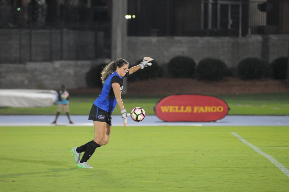 Senior goalkeeper Kaylan Marckese made five saves in regulation and overtime against Auburn in the Gators’ first-round matchup with the Tigers. She made three additional saves in the penalty shootout.