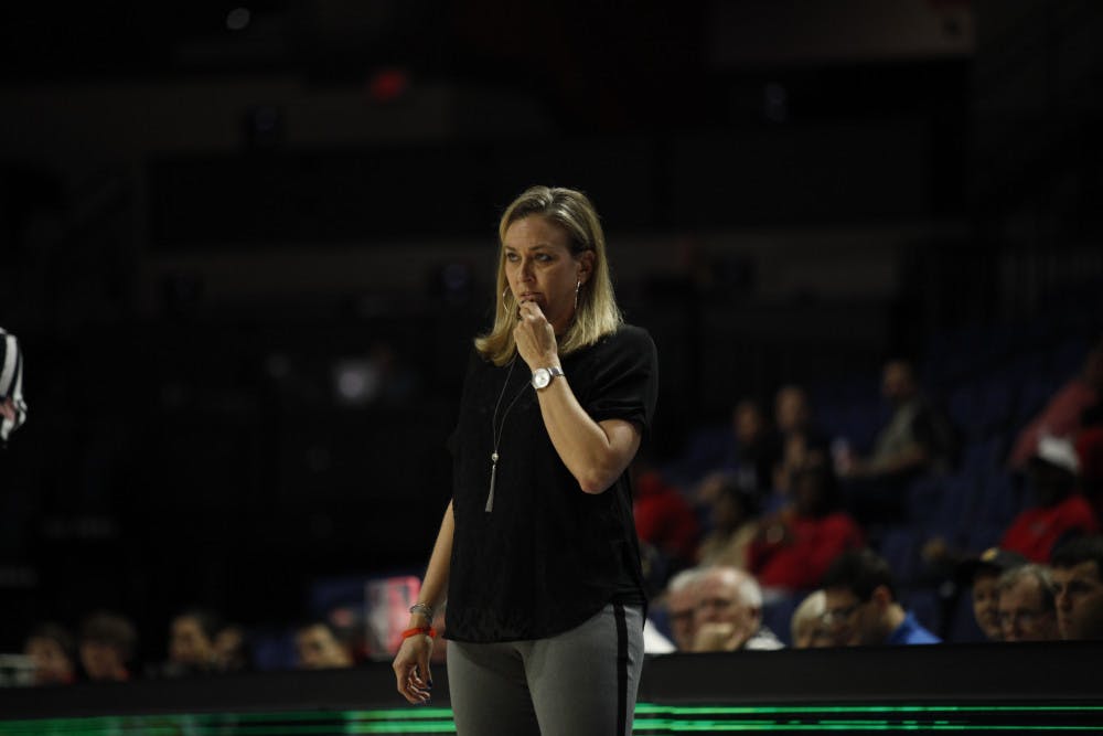<p>Former UF women's basketball coach Amanda Butler looks on during Florida's loss to Ole Miss on Feb. 6 in the O'Connell Center. Butler was fired on Monday. </p>