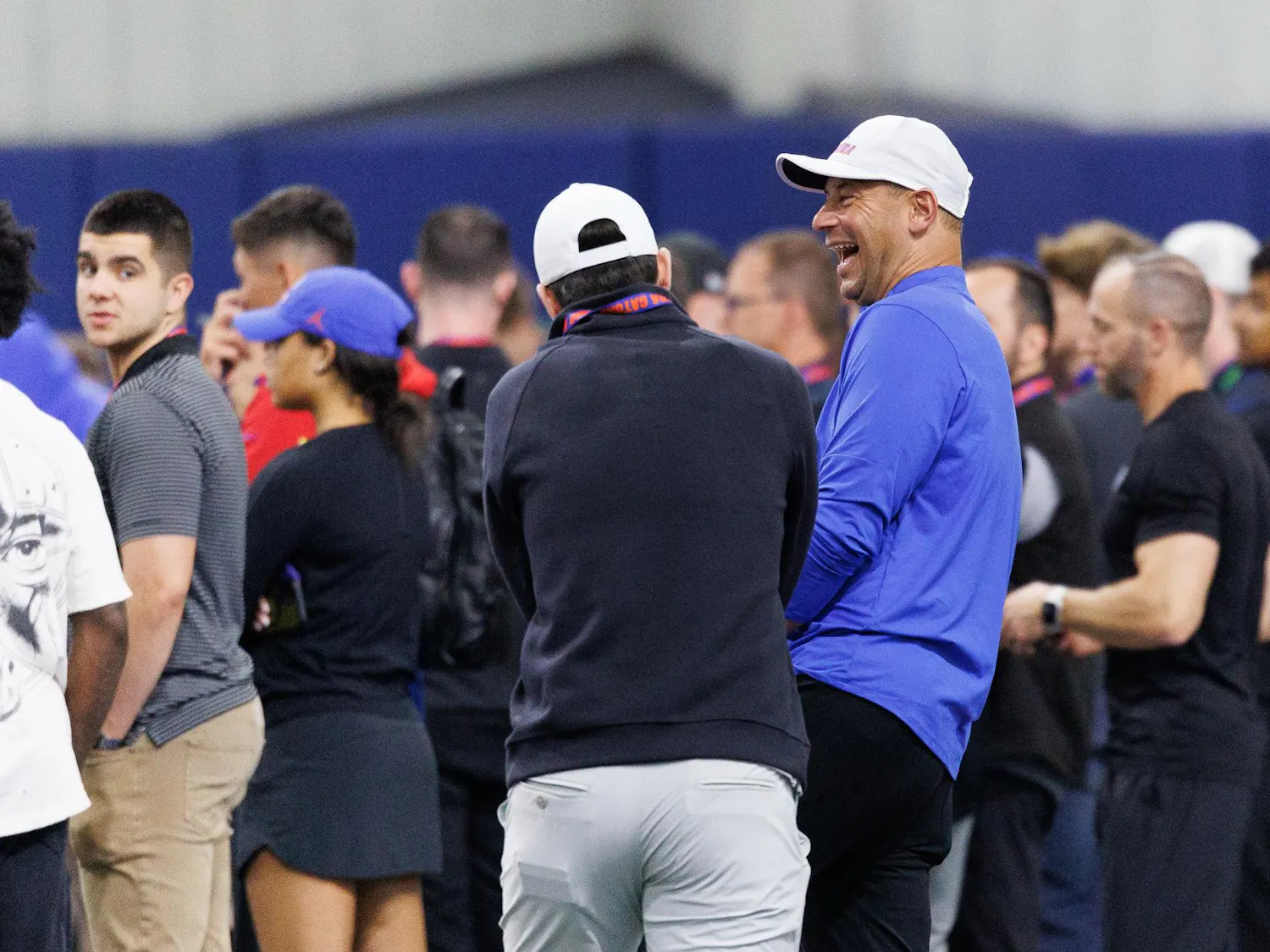 Florida football head coach Jon Sumrall watches Pro Day at the Heavener Football Training Center in Gainesville, Fla., Thursday, March 26, 2026.