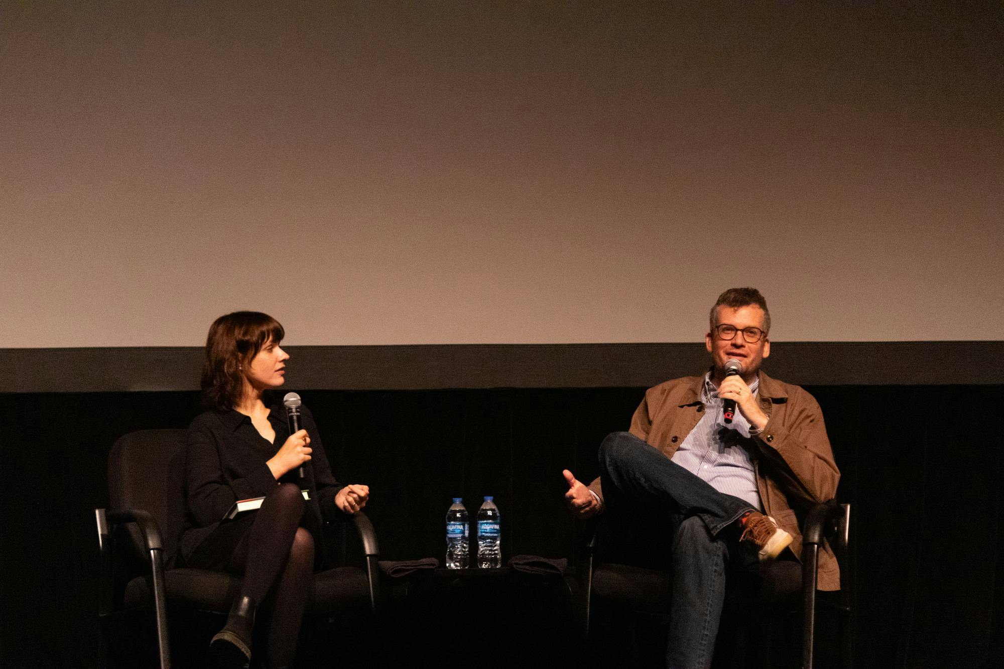 John Green (right) discussing the release of his new book with Paige Lewis (left), Tuesday, Sept. 29, 2026, in Gainesville, Fla.