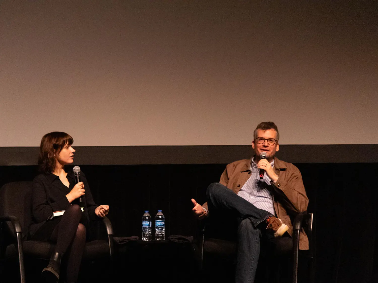 John Green (right) discussing the release of his new book with Paige Lewis (left), Tuesday, Sept. 29, 2026, in Gainesville, Fla.