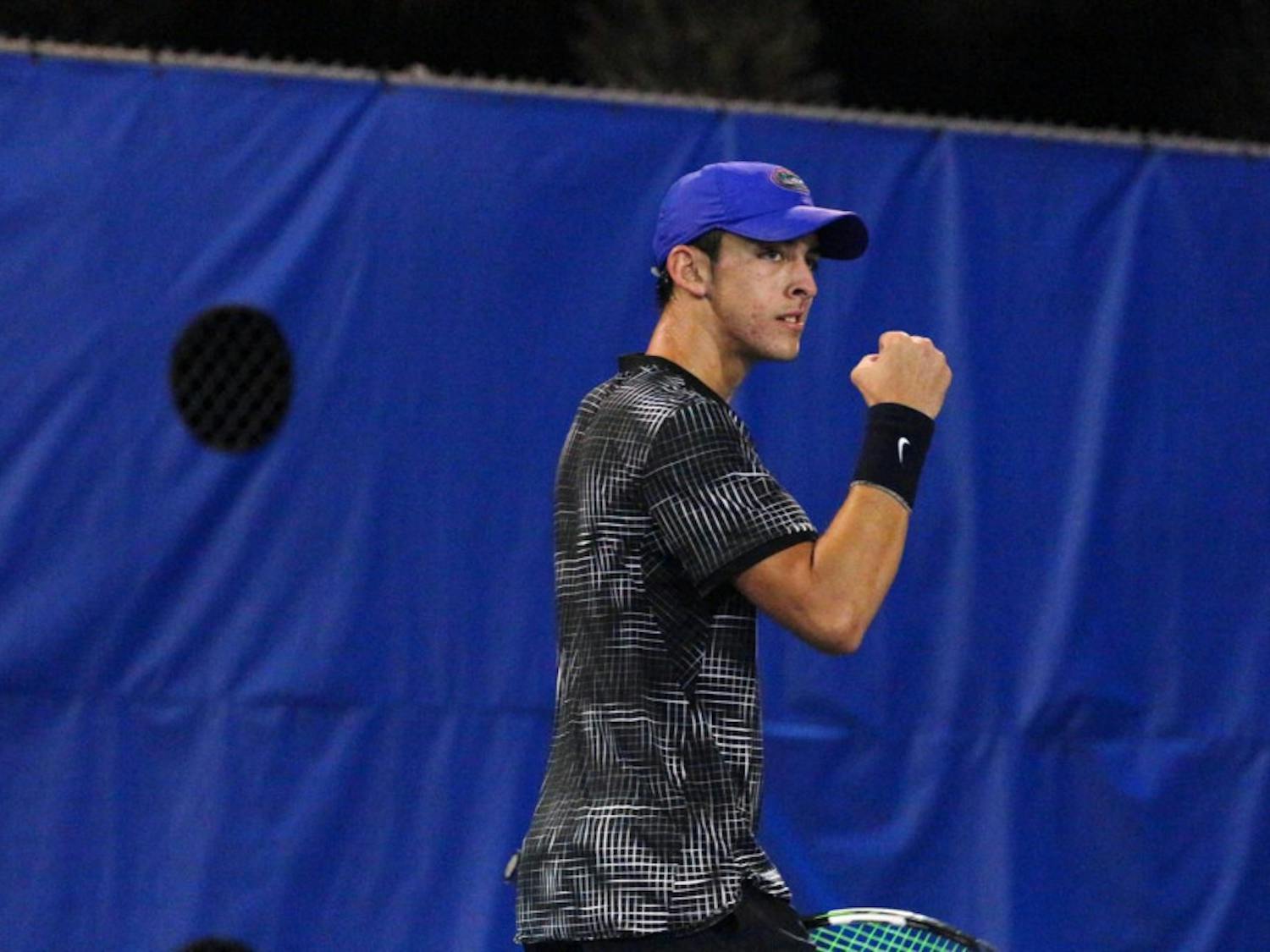 Sophomore Andy Andrade earned a 6-4, 6-0 singles victory in the Gators' win over Arkansas.