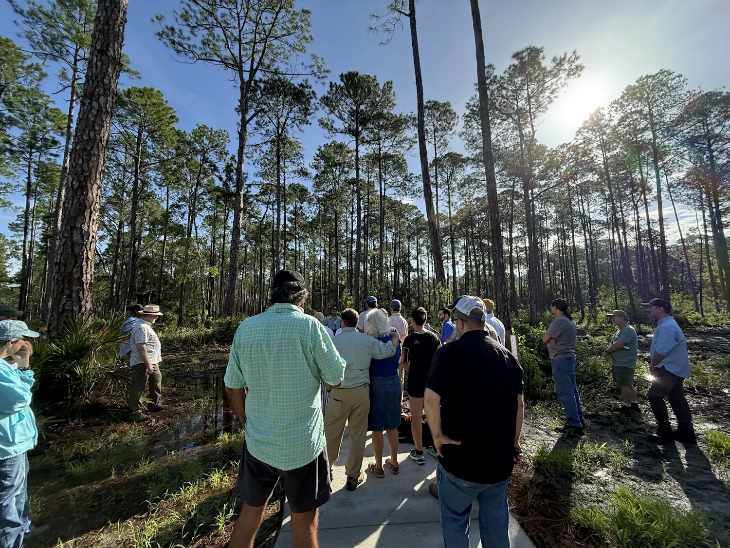 People attend the Black Lake Preserve Ribbon Cutting, Friday, August 21, 2026, in Melrose, Fla.
