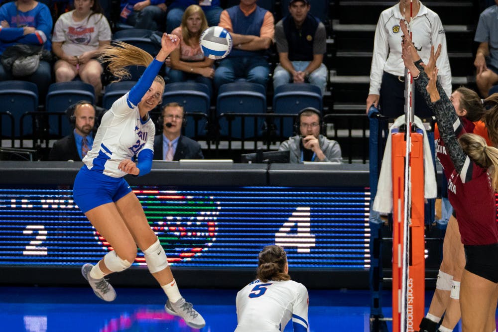 Freshman Thayer Hall leads the Gators with 2.97 kills per set this season.