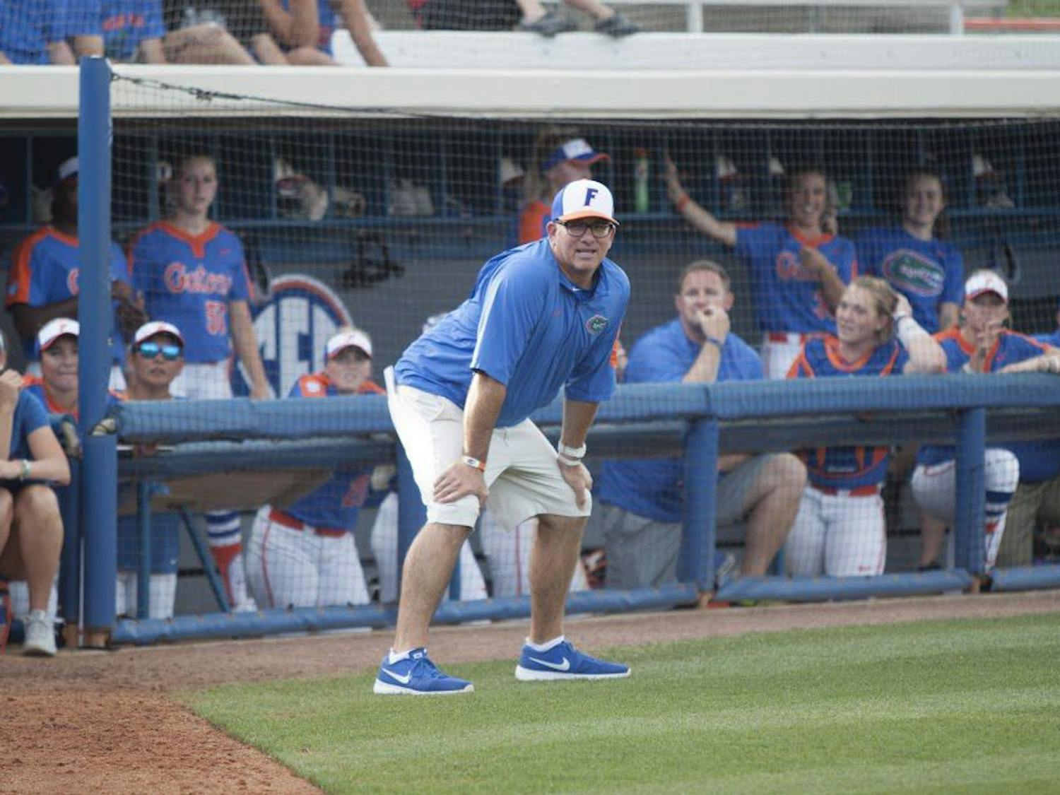 UF head coach Tim Walton puts his hands on his knees during Florida's 15-7 win against Bethune-Cookman on Wednesday night at Katie Seashole Pressly Stadium.