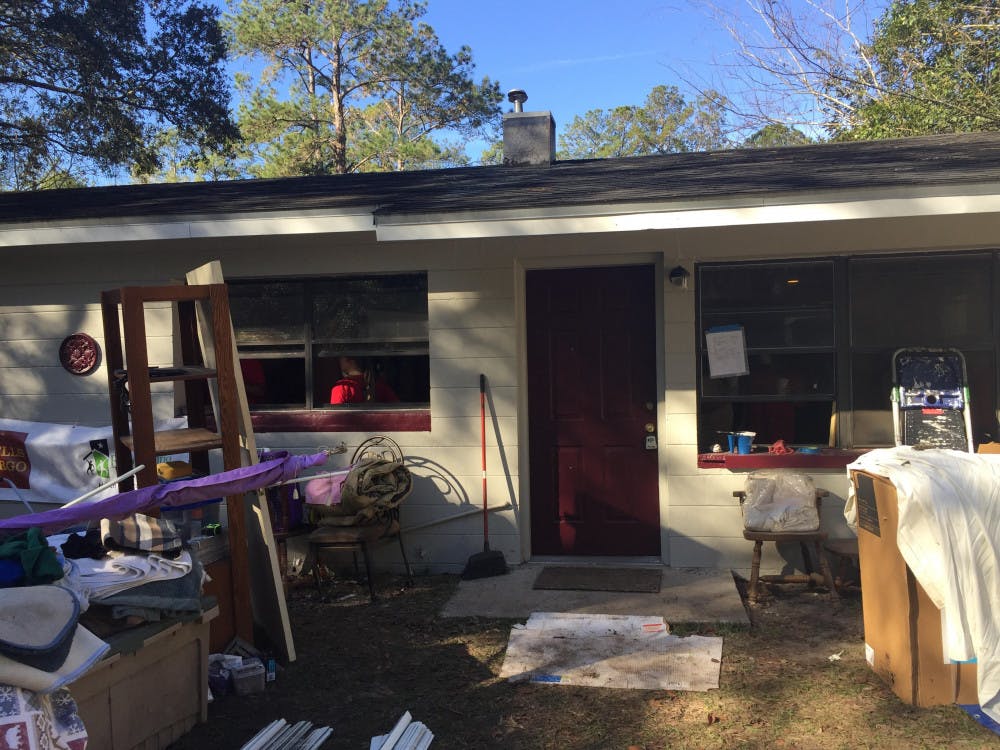Trina Hernandez’s home during the renovation on Monday. Rebuilding Together spent about $30,000 on construction.