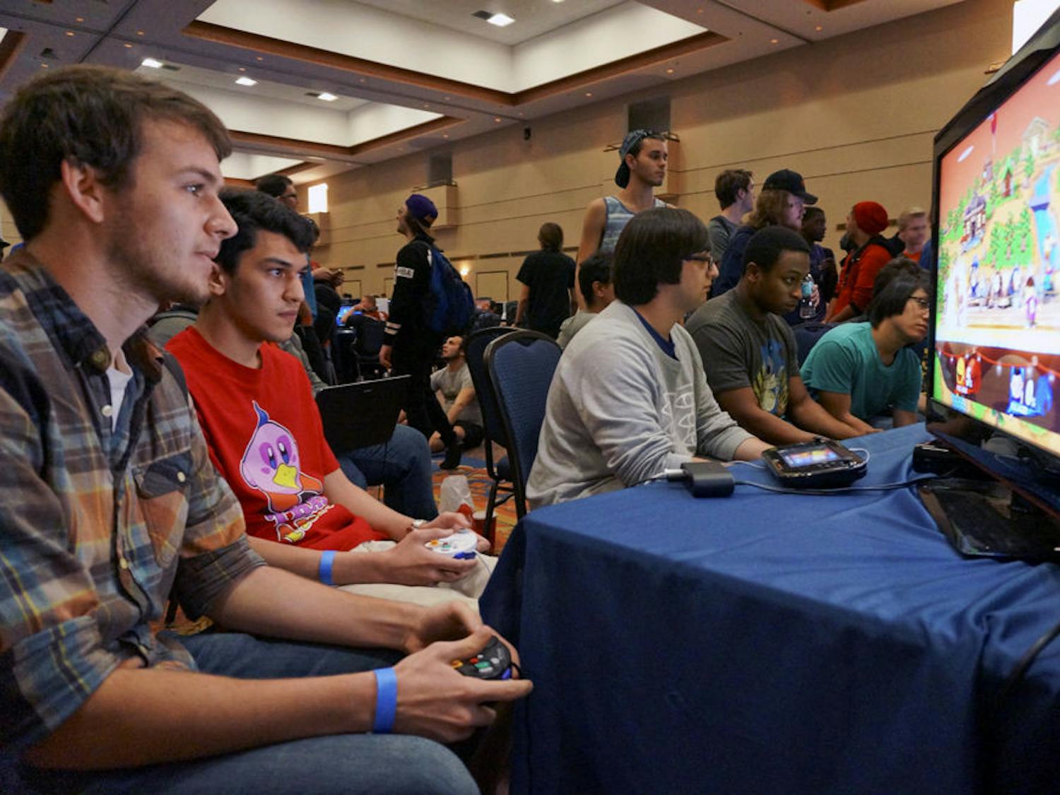 Jacob Goodling (left), a 20-year-old UF mathematics sophomore, competes against Esaias “Leaf” Delfin, 18, in a Super Smash Bros. for Wii U tournament at GatorLAN on Saturday.