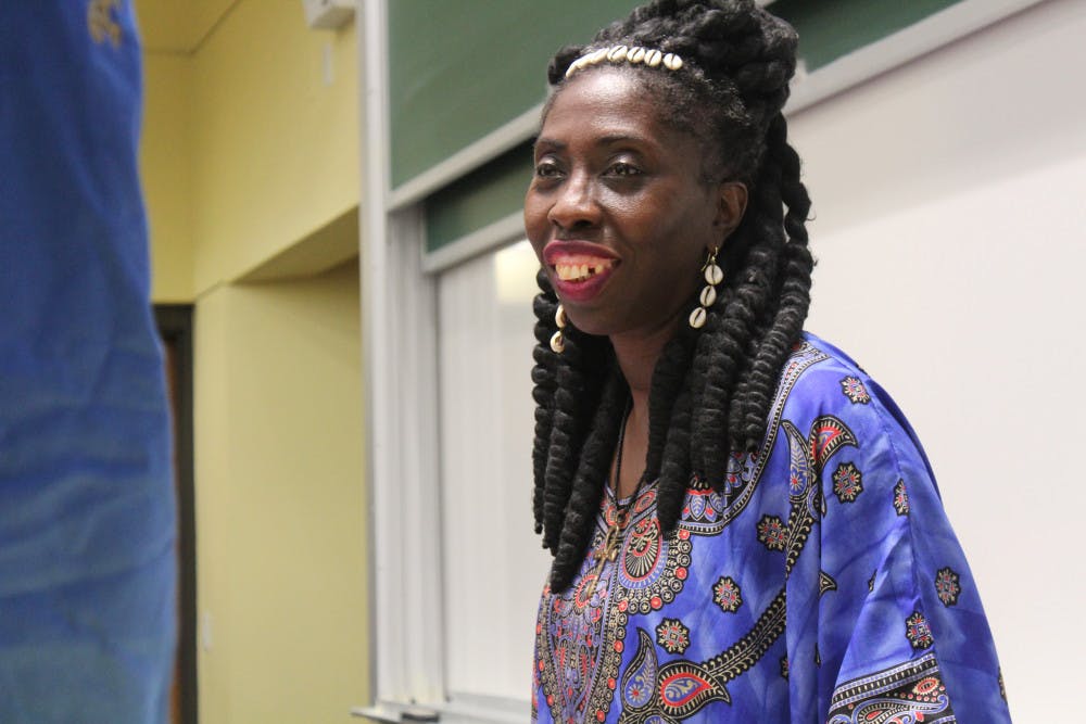 Queen Quet, the chieftess and head of state of the Gullah Geechee nation, talked with attendees after her speech at UF Tuesday night. She is from Saint Helena Island in South Carolina. 