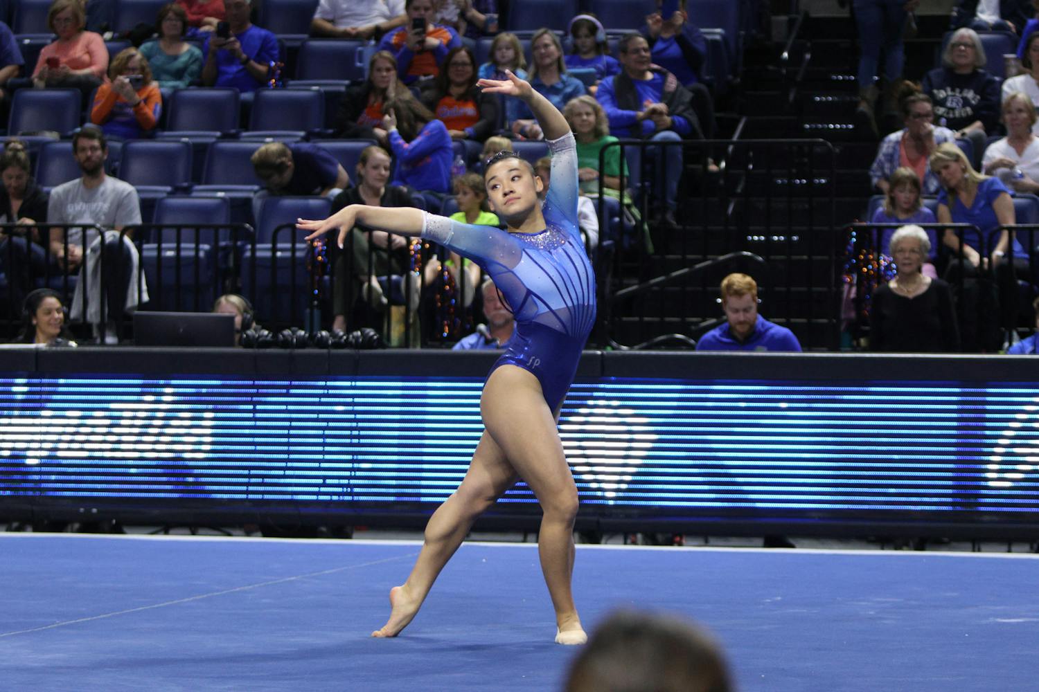 Junior Leanne Wong performs her floor routine in the Gators gymnastics&#x27; Hype Night&#x27; on Monday, Dec. 4, 2023.