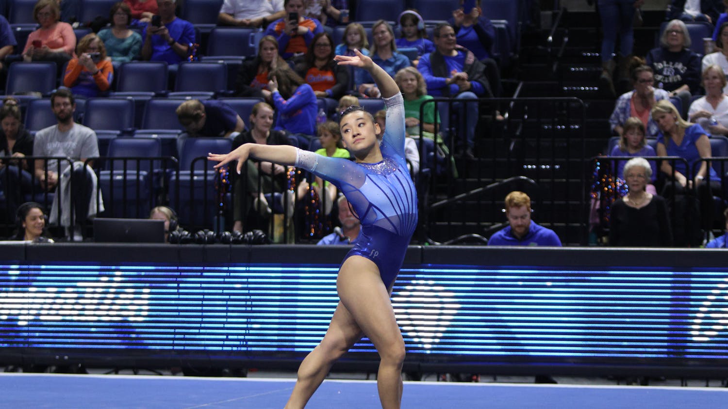 Junior Leanne Wong performs her floor routine in the Gators gymnastics&#x27; Hype Night&#x27; on Monday, Dec. 4, 2023.