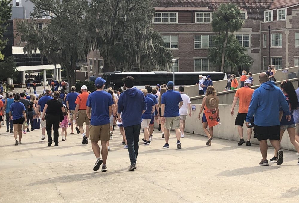 Social distancing was scarce as fans exited the stadium after Saturday's win over the Gamecocks.