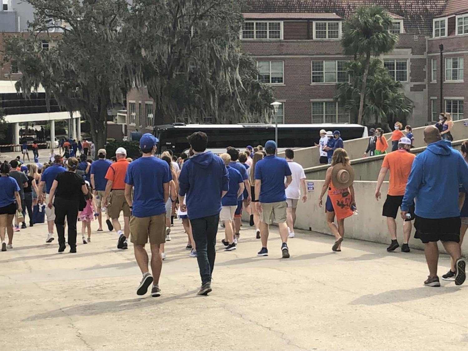 Social distancing was scarce as fans exited the stadium after Saturday's win over the Gamecocks.