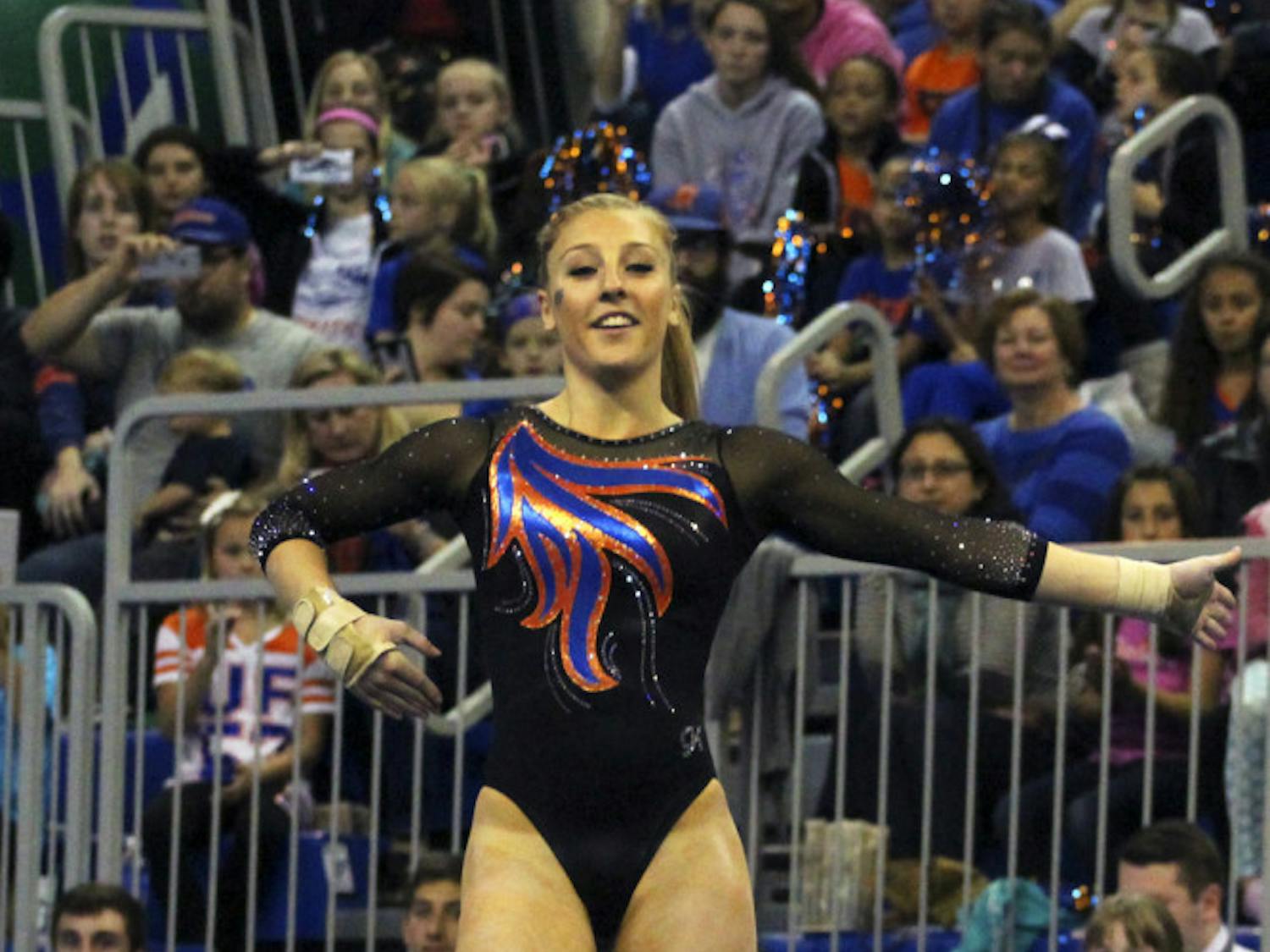 Alex McMurtry performs on floor during Florida's loss to LSU on Feb. 26, 2016 in the O'Connell Center.
