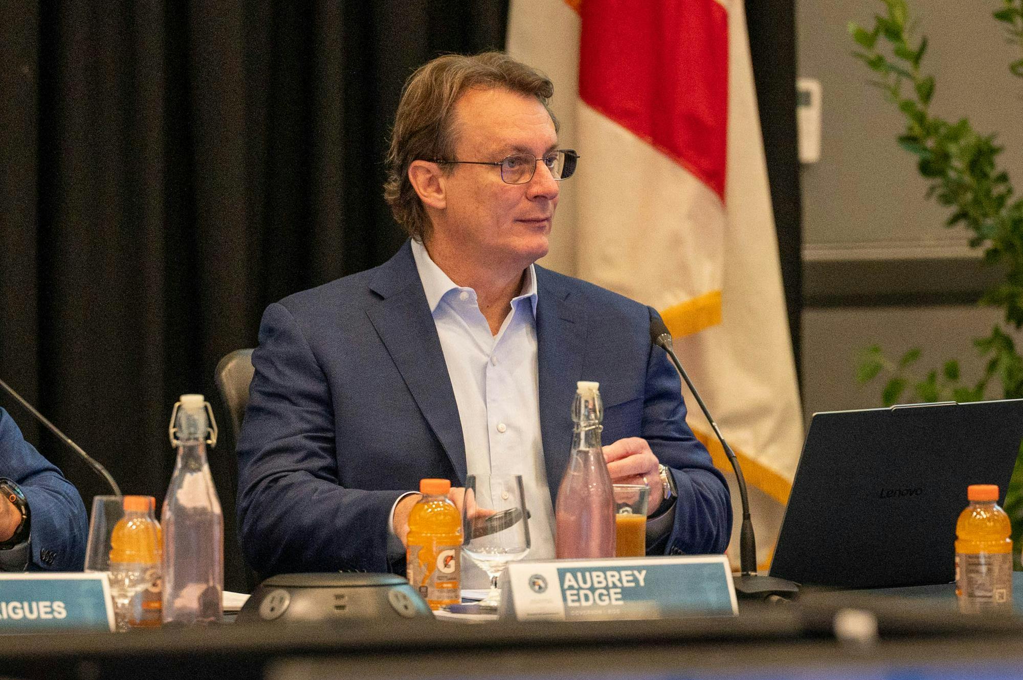 Aubrey Edge sits at a Board of Governors meeting inside the Grand Ballroom of the Reitz Union, Wednesday, Sept. 30, 2026, in Gainesville, Fla.