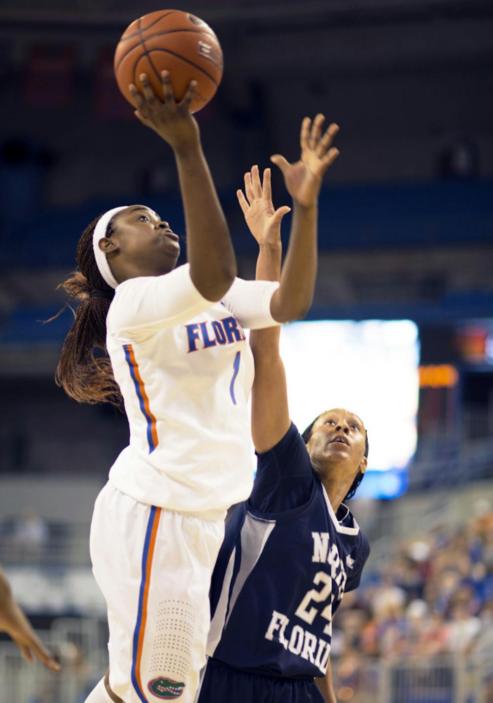 <p>Ronni Williams attempts a shot during Florida’s 88-77 win against North Florida on Nov. 10 in the O’Connell Center. Williams scored 19 points and grabbed 10 rebounds against No. 6 Kentucky on Sunday.</p>