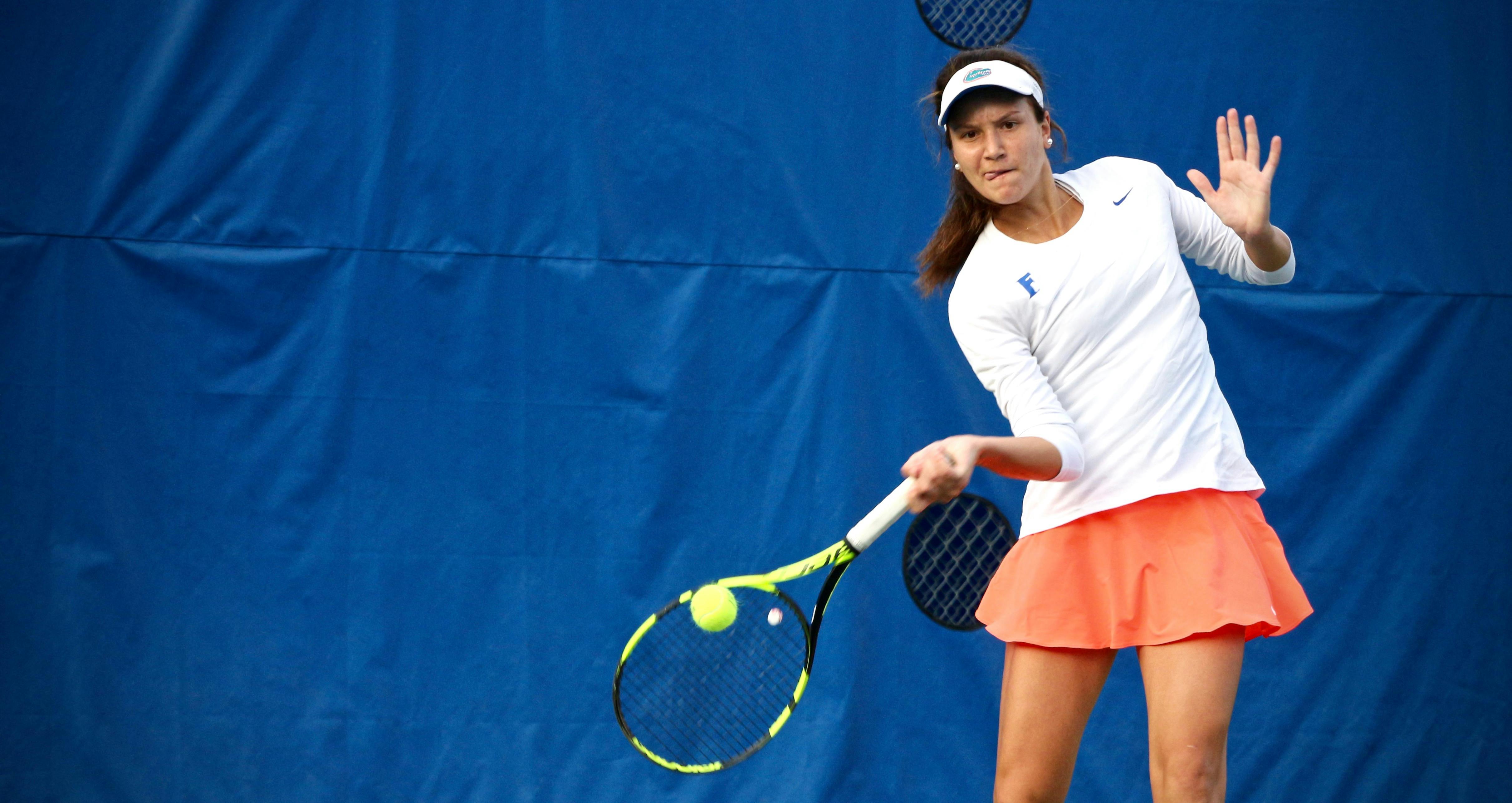 Senior Anna Danilina closed out her singles match just after teammate Josie Kuhlman won hers. "I was kind of watching (Josie’s) scoreboard,” Danilina said. 