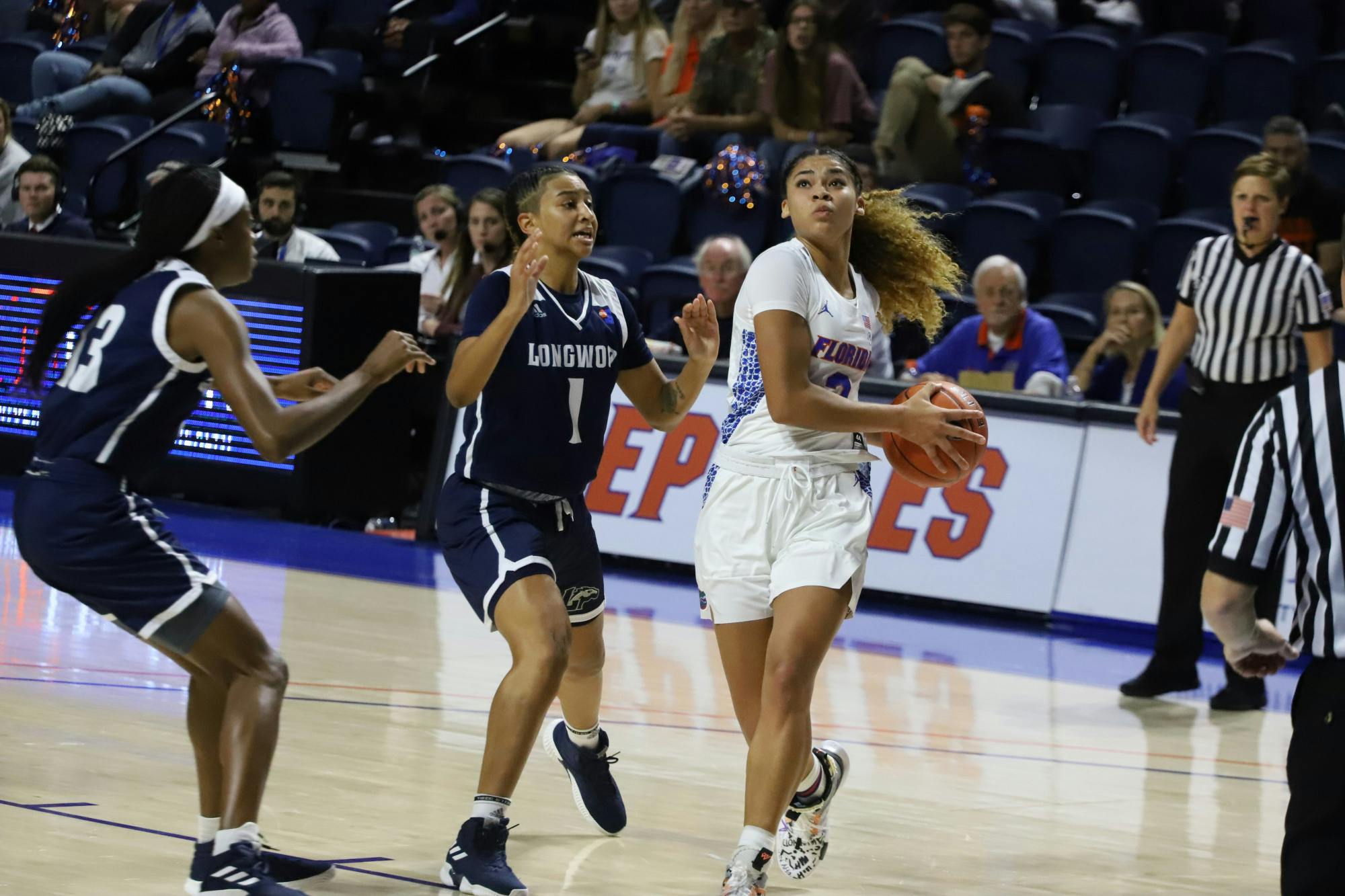 Lavender Briggs showed an early surge of energy she lacked Jan. 3 against Texas A&M. Photo from UF-Longwood game in November 2019.