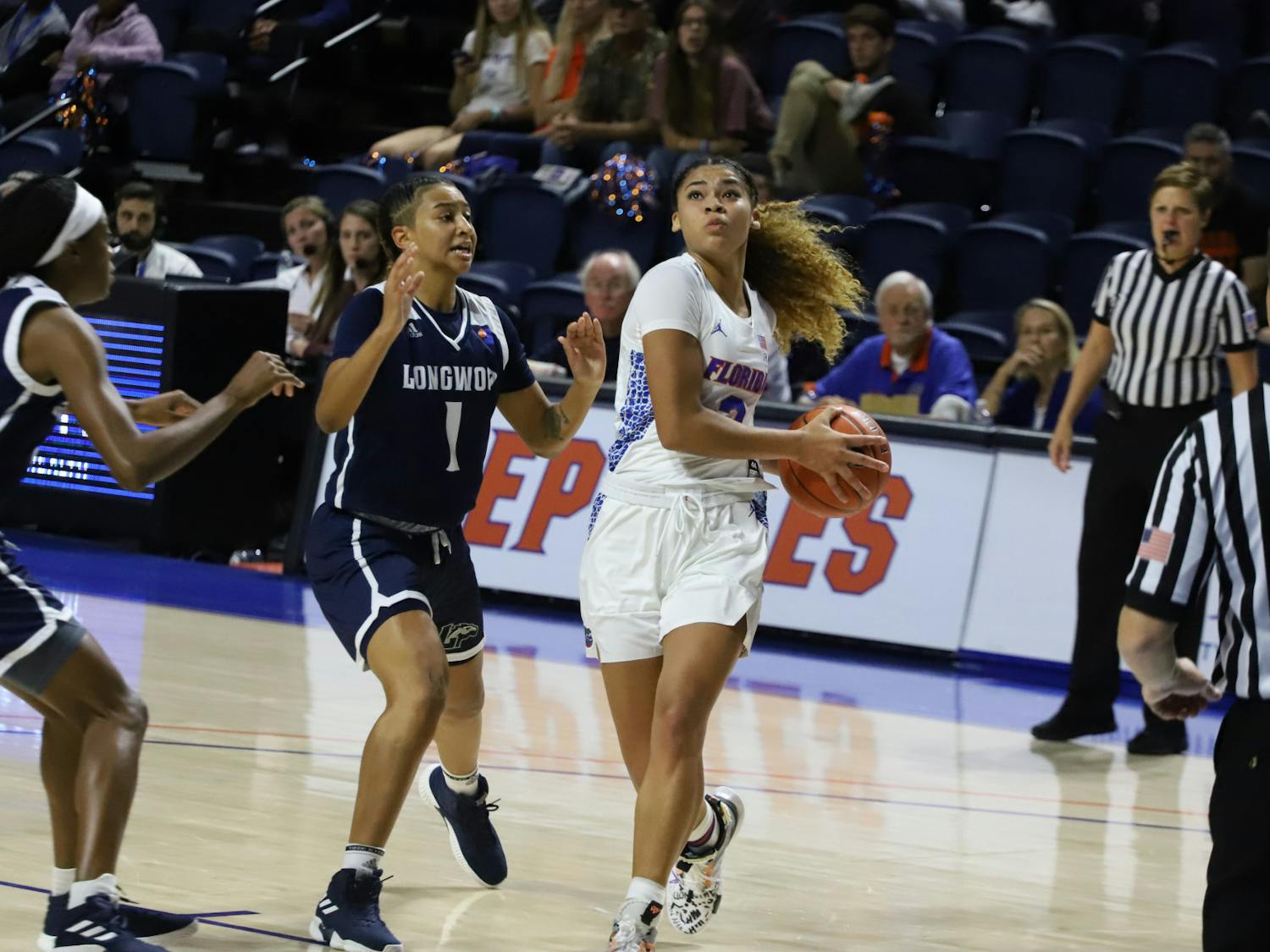 Lavender Briggs showed an early surge of energy she lacked Jan. 3 against Texas A&M. Photo from UF-Longwood game in November 2019.