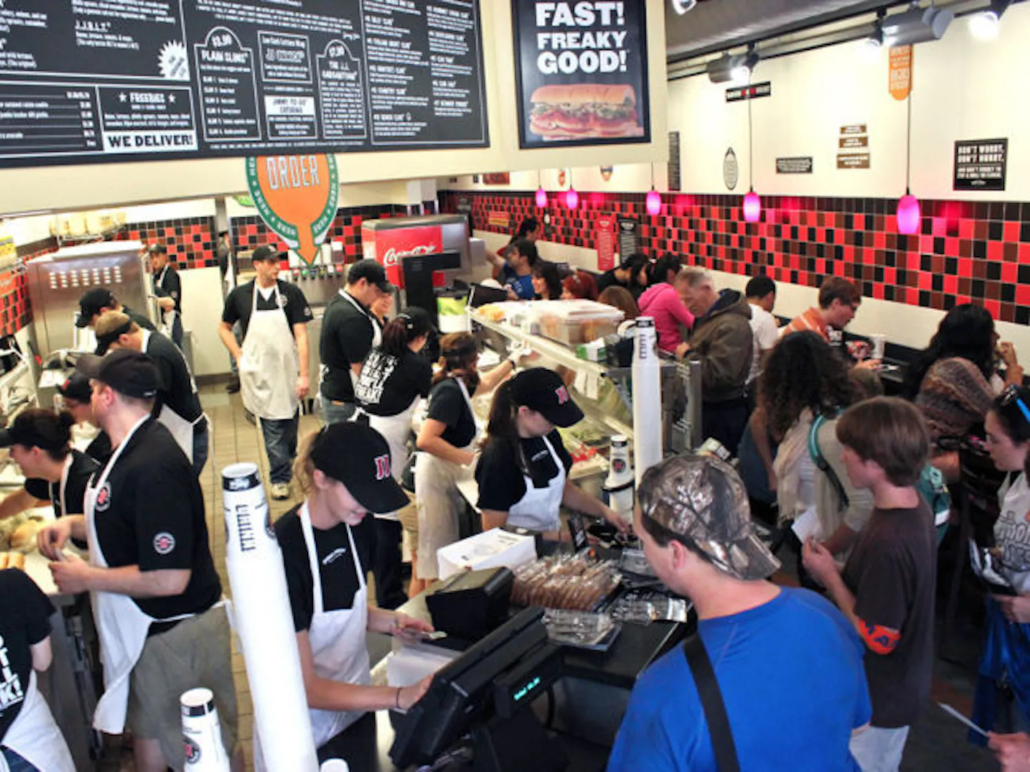 The Jimmy John's on University Avenue experienced a line that stretched far past its entrance Thursday for Customer Appreciation Day. 