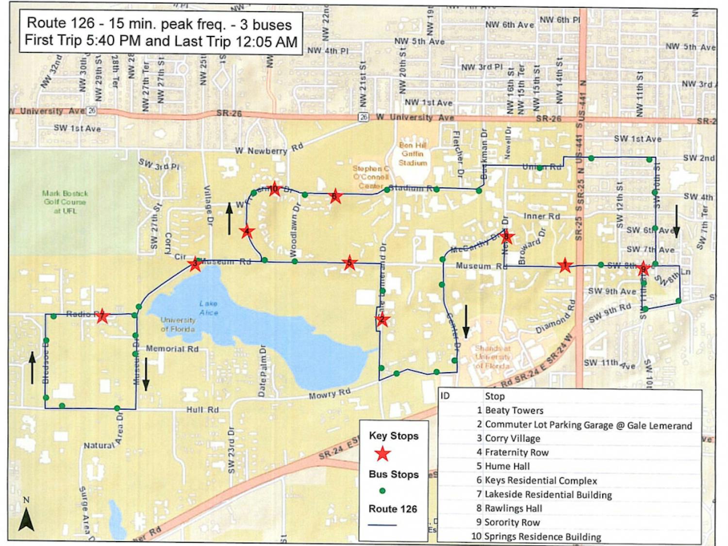 Evening Circulator route 126 map
